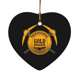GRAPHICS & MORE Professional Gold Digger Pickaxe Pan Heart-Shaped Porcelain Holiday Christmas Tree Ornament - 2.8"