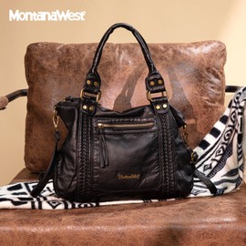 Montana West Black Hobo Bags for Women Soft Washed Leather Handbags Crossbody Purses Retro Shoulder Bags MWC-581BK