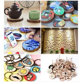 BetterJonny 50Pcs Wooden Discs, 5-6cm Round Log Kit With Hole - Unfinished Circles With Twine Raw Craft Wood for DIY, Crafts, Wedding, Christmas Decoration