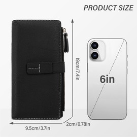 AdiStylinno Women's Wallet, Ladies Leather Slim Wallets Card Holder, Large Capacity Bifold Clutch Purse with Zipper Pocket (Black)