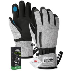 Hikenture Guantes de esquí para nieve para hombres y mujeres, 3M Thinsulate impermeables guantes de snowboard, guantes aislados para pantalla táctil para clima frío, guantes de esquí cálidos con bolsillo
