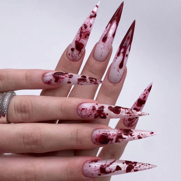 MISUD Press on Nails - Long Stiletto Glue on Nails