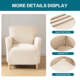 NILUOH Chair Covers Armchair Stretch Chair Slipcovers with Arms Solid Accent Chair Covers for Living Room Soft Nonslip Armchair Slipcovers Protector for Dogs Pets Home Decor,White