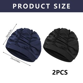 Bekecidi 2 Pack Swim Caps, Women Ear-protecting Nylon Cloth Swimming Cap Elastic Anti-Slip Swim Cap, Black and Navy Blue