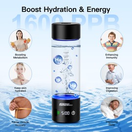 Hydrogen Water Bottle with LED Display, 1500ppb Portable Water Ionizer Machine with SPE/PEM Technology in 5-Minute Electrolysis, Rechargeable Hydrogen Rich Glass Cup for Home Office Travel & Fitness