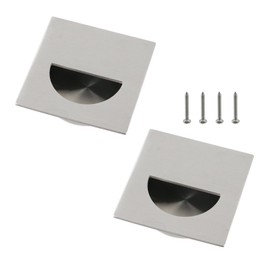 Geesatis 2 Pcs Recessed Door Handles Finger Pulls Handles Cabinet Pulls Sliding Door Pull Square Nickel Brushed, 304 Stainless Steel, 2.4x2.4inch, Silver