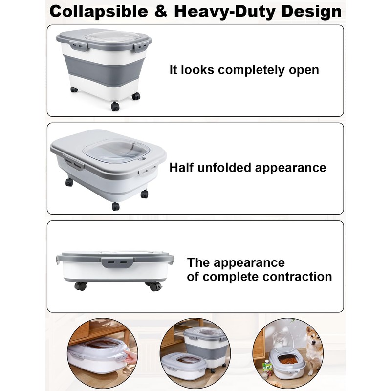Collapsible Wood Pellet Storage Containers 25 Lbs with Rolling Casters