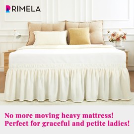 RIMELA Bed Skirt King Size Ivory 18 Inch Drop, Wrap Around Elastic Bedskirt, Dust Ruffle for Adjustable Bed Base Soft Durable Fabric Machine Washable Easy to Install Bed Skirts