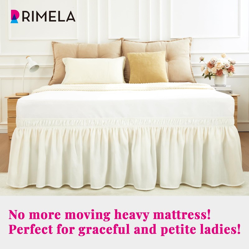 RIMELA Bed Skirt King Size Ivory 18 Inch Drop, Wrap