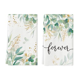Artoid Mode Eucalyptus Leaves Forever Spring Kitchen Towels Dish Towels, 18x26 Inch Farmhouse Summer Plants Decoration Hand Towels Set of 2