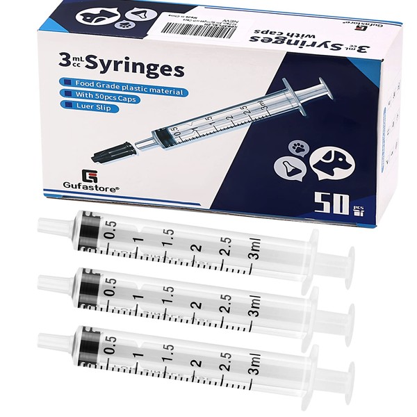 50 Pack 3ml Plastic Syringes with Caps for Science Labs,