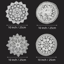 TEYOON 8 Pieces 10 Inch Cotton Lace Doilies Crochet Handmade Lace Coasters Round Lace Placemat Rustic Table Doilies Decors for Kitchen Dining Room Party Dressers Dream Catcher Decoration (Combo 2)