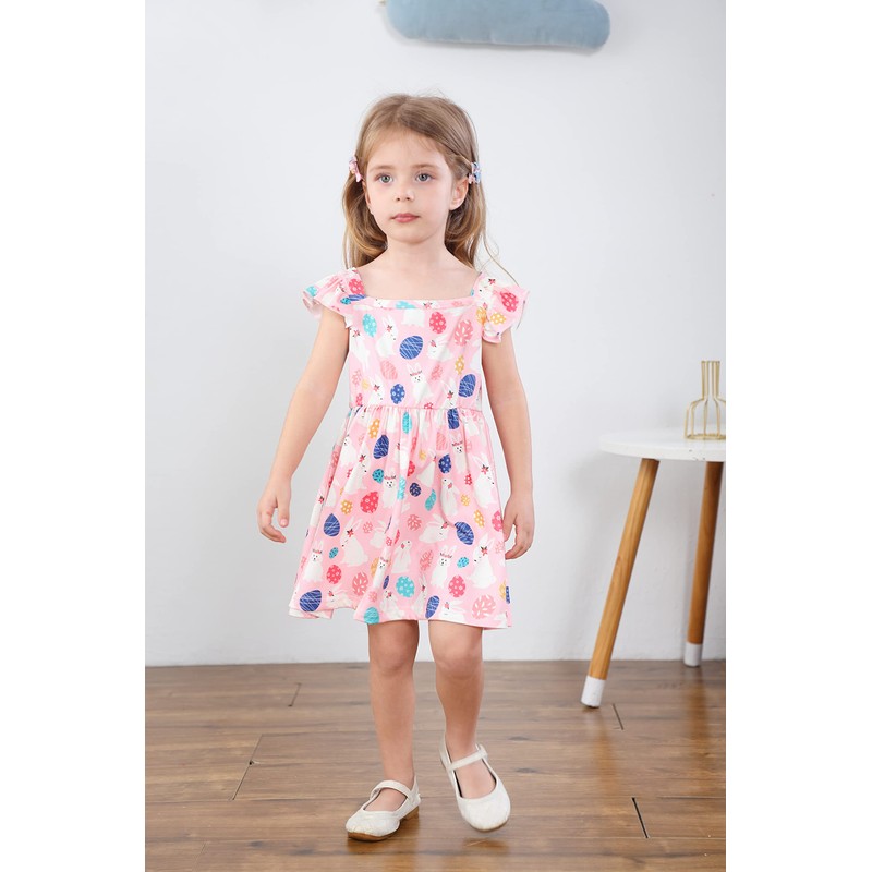 Easter Dresses for Girls Sleeveless Clothes Toddler Flutter Sleeve Rabbit