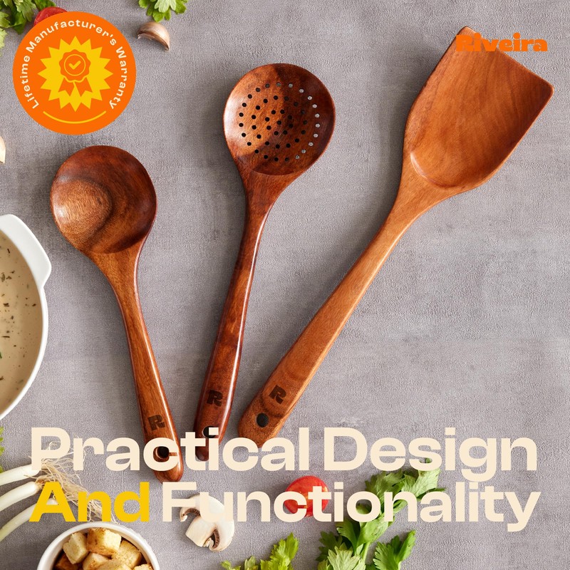 Riveira Set of 3 Dark Teak Spoons for Cooking -