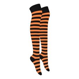 MOLLY MALOU Ladies Girls Women Over The Knee Stripe Socks Comfortable Cotton Rich UK Size 4-6.5 (Black Orange)