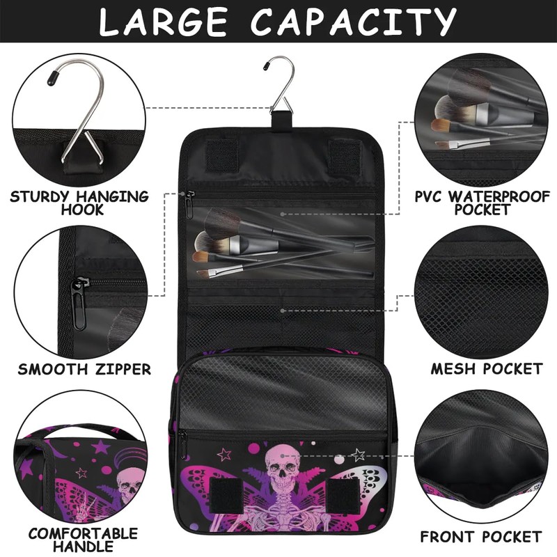 Eizlang Skull Goth Makeup Bag Hanging Toiletry Bag Travel Makeup