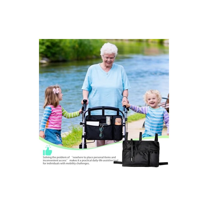 Wheelchair Side Bag with Cup Holder and Reflective Strip, Large