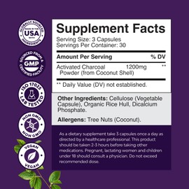 Natures Craft Activated Charcoal Pills Detox & Cleanse - Purifying Coconut Capsules with 1200 mg Per Serving for Bloating Relief - Active Detox Supplement for Body & Gut Health - 90 Count