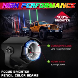 OFFROADTOWN Whipless LED Whip Light with Switch & Remote LED Pods RGBW Chase Light Antenna Whipless Whip for ATV UTV Motorcycles Can am Polaris Golf Cart Truck