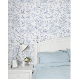 CiCiwind Floral Peel and Stick Wallpaper White and Blue Boho Contact Paper Modern Self Adhesive Removable Butterfly Wall Paper for Bathroom Bedroom Living Room Decoration 393.7"×17.3"”