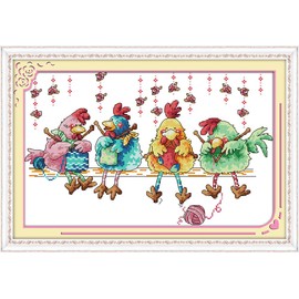 Stitchmelody 14CT Counted Cross Stitch Kits,DMC Unprinted Pattern Embroidery Set Needlework-Learn to Swim Owl 21cm×29cm