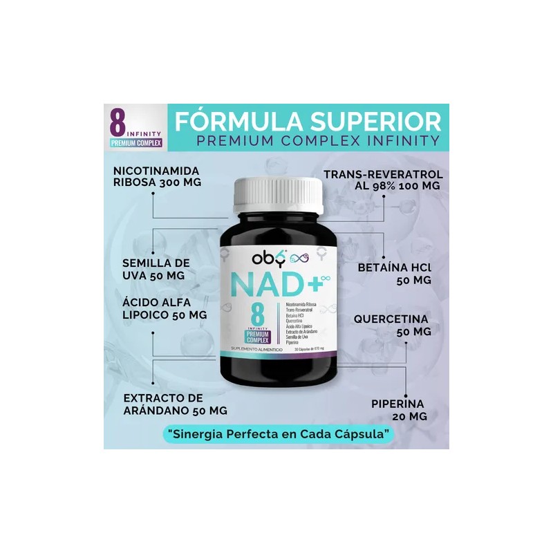 Oby Nad+ Resveratrol Potenciado 8 Ingredientes: Nr Nicotinamida Ribosa, Resveratrol,
