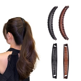 Auriselle Set of 4 Banana Hair Clips in Black and Brown Vintage Banana Clip Non-Slip Ponytail Decoration Hair Clips for Daily Use (2 Styles)