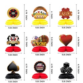 9 Pieces 3D Casino Party Honeycomb Centerpieces Poker Las Vegas Party Table Toppers Game Night Party Decoration Honeycomb Table Topper for Casino Night Birthday Baby Shower Party Supplies