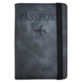 Passport Holder Cover Travel Wallet Organiser, Passport Case with RFID Blocking, PU Leather Travel Document Holder for Men & Women Travel Accessories (Grey)