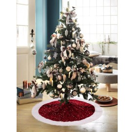 KONVINIT Red Christmas Tree Skirt Round Sequins Christmas Tree Skirt Luxury Christmas Tree Skirt Christmas Tree Rug Christmas Decoration 78 cm/90 cm/122 cm