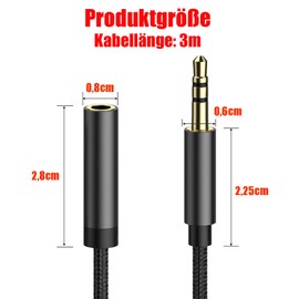 Leloco 3,0m klinkenkabel 3,5mm Klinke Verlängerung, Kopfhörer Verlängerungskabel, Aux Verlängerungskabel für Kopfhörer, Headset, Smartphones, Tablet, Media-Player, Autoradios usw (Schwarz)