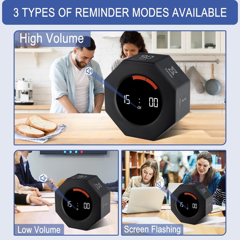Cuteefun Cube Timer, Octagon Rotation Pomodoro Timer, 1/3/5/15/30/60/90 Minutes Countdown