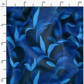 Soimoi Leaves Print - Blue, Canvas Fabric Material - 56 Inch Wide, 1 Meter, Unstitched Fabric For Upholstery, Bags, Workwear And Outdoor Gear.