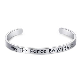 LParkin - Pulsera de acero pulido con diseño de saga galáctico, inspirada en aventuras espaciales épicas, regalo temático de May the Force para mujeres y hombres, Mediano, Metal