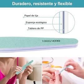 Diesisa Limas para uñas - 12 Piezas de Lima de uñas Grano 1000/4000 para Uñas Naturales - Limas de Esmeril para Manicura y Pedicura - Herramientas par