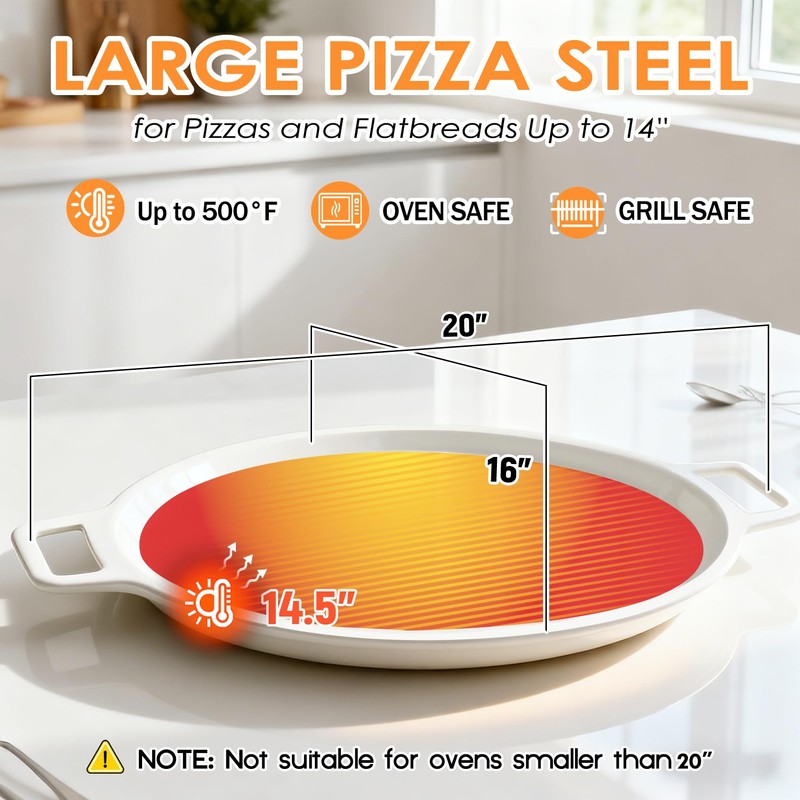 UPGRADED 16" Hybrid Pizza Steel, Lightweight, Fast & Even Heating,