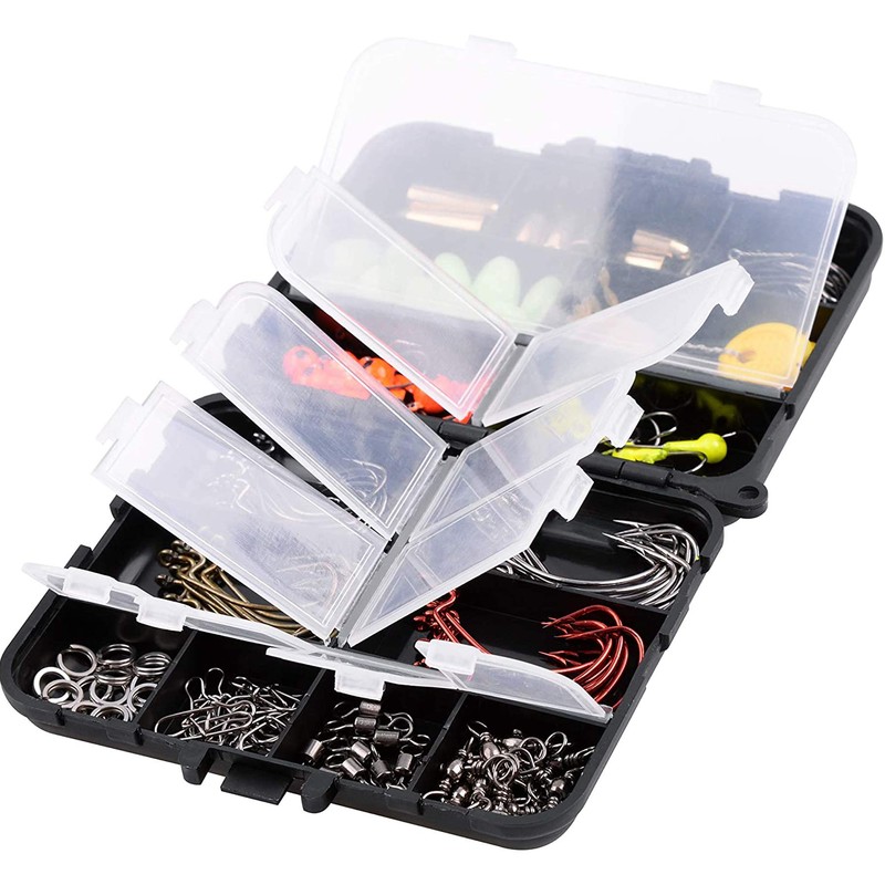 138pcs Fishing Accessories Set with Tackle Box Including Offset Worm