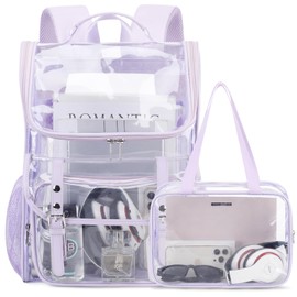 DIGOBAY Clear Backpack with Clear Bag Set, Leather Clear Backpack Heavy Duty Thick PVC Clear Bookbag Fashion See Through Transparent Backpack with Support Pad for College Travel Work