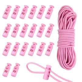 sourcing map 20 Pcs Plastic Cord Locks & 5M/16 ft Elastic Cord, Double-Hole Toggles for Drawstrings End Stopper Fastener Slider Toggles Clip for Shoelaces Backpacks Replacement, Pink