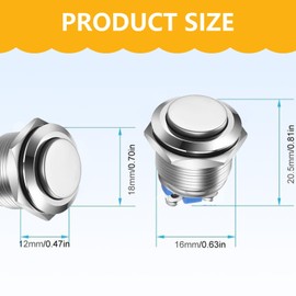 16 mm Round Start Button, Push Button Bell Button, IP67 Waterproof Pressure Switch, 250V 220V AC 12V 24V 36V DC 3A Car Appliance Button Switch SPST Screw Clamp