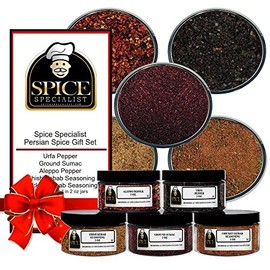 Persian Spices Gift Set - Contains: 5 Assorted Plastic Jars (1 each of: Aleppo Pepper, Urfa Pepper, Shish Kebab Seasoning, Chicken Kebab Seasoning and Ground Sumac)