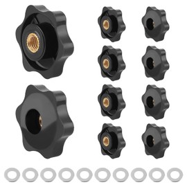M6 Clamping Nuts 10 Pcs, Plastic Through Hole Stars Knob with Stainless Steel Washers, Black Star Handle Nuts, Hex Clamping Nuts Knob for Mechanical Equipment, Furniture, Electronic Equipment