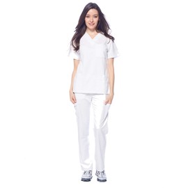 Dagacci Medical Uniform Conjunto de uniforme médico unisex con cuello en V para mujeres y hombres, Blanco, L