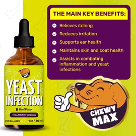 Yeast Infection Treatment for Dogs Helps with Allergies & Itching, and Ear Irritation | Dog Yeast Infection Treatment with Pau D'Arco, Dandelion, Ginger | For Puppies & Adult Ones | Beef Flavor | 1 oz