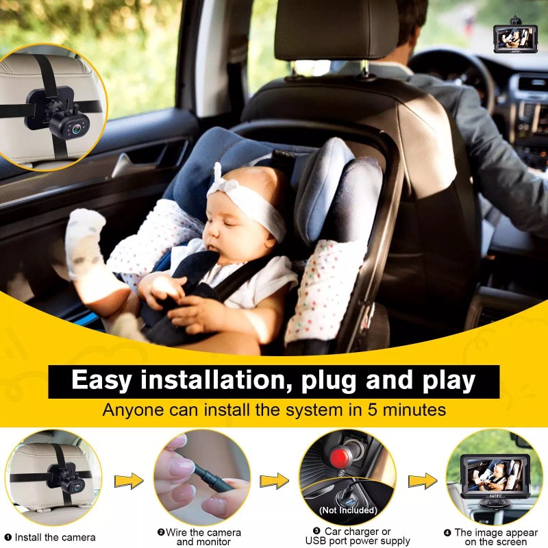 AMTIFO 360 Degree Baby Car Camera Monitor with 1080P Night