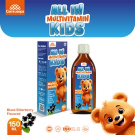 CAMRUSEPA All in Multivitamin Kids Syrup – Black Elderberry Flavored, Inositol, Zinc, Vitamin C, Daily Liquid Multivitamin for Kids Immune, Growth, Appetite, Energy – 150 ml / 5 fl oz