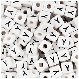 BeadTin White Opaque 10mm Cube Plastic Alphabet Beads- Black Letter "Y" (20pcs)