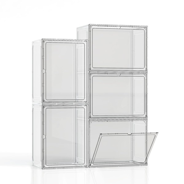 5 Pack Stackable Storage Bins with Lids, Plastic Storage Container