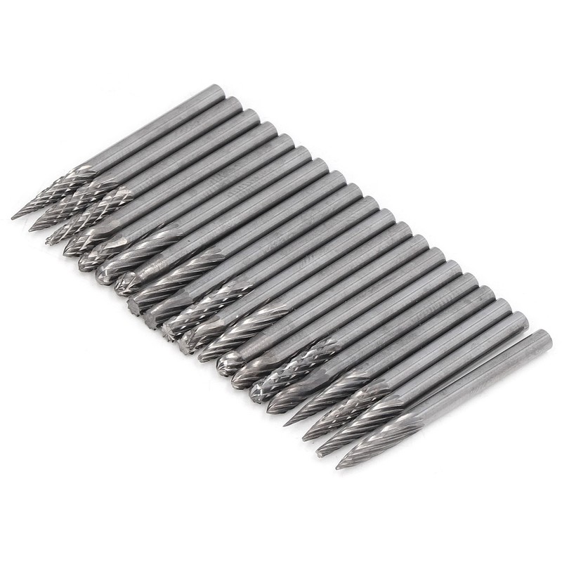 20Pcs Tungsten Carbide Burr Set Cutter Bit Cone End Mill