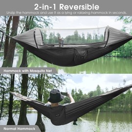 G4Free Large Camping Hammock with Mosquito Net 2 Person Pop-up Parachute Lightweight Hanging Hammocks Tree Straps Swing Hammock Bed for Outdoor Backpacking Backyard Hiking,One_size